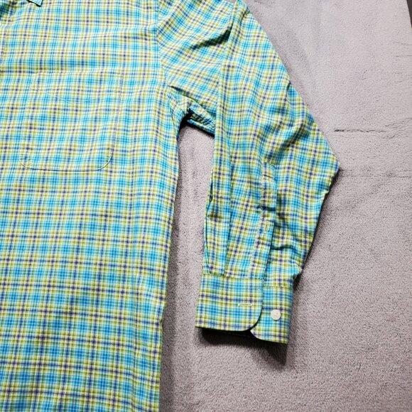 Alan Flusser Button Down Long Sleeve Plaid Shirt Green Blue Purple Mn Sz L - Picture 6 of 10